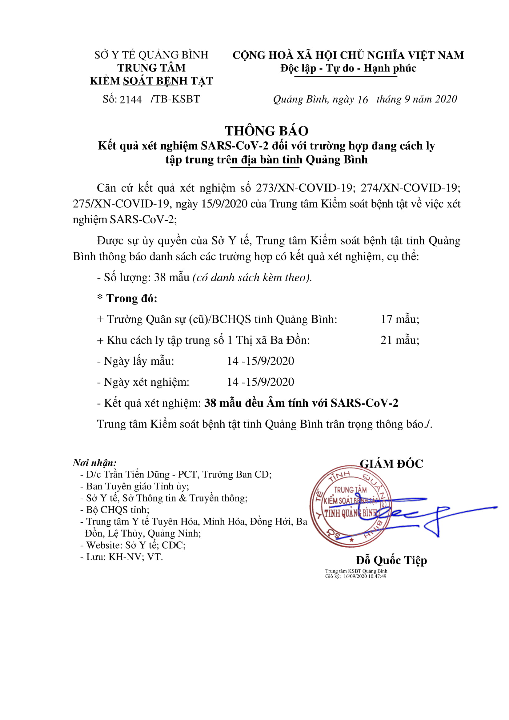 THÔNG BÁO KQ XN ngày 15.91