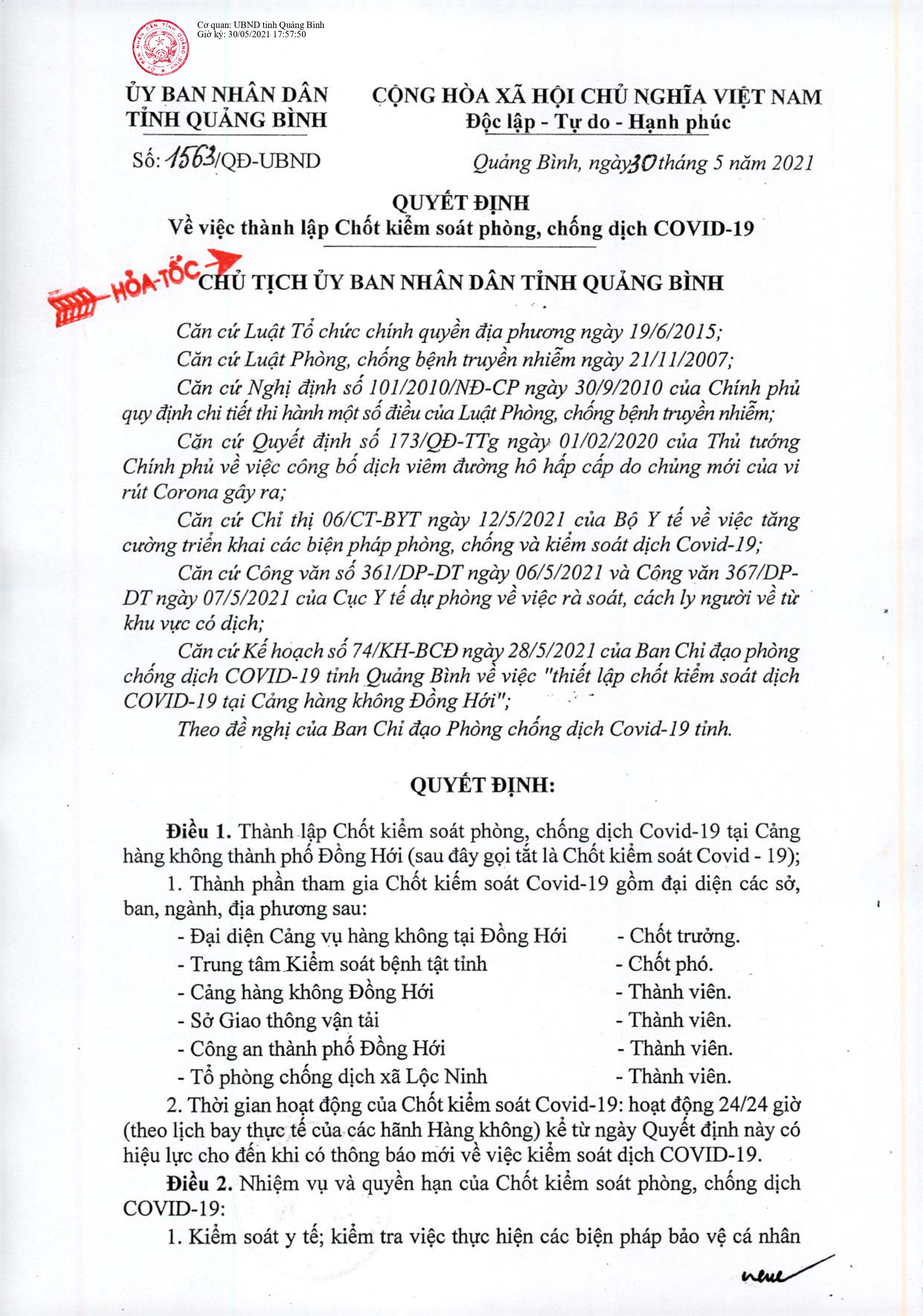 quyết định lập chốt sân bay ĐH
